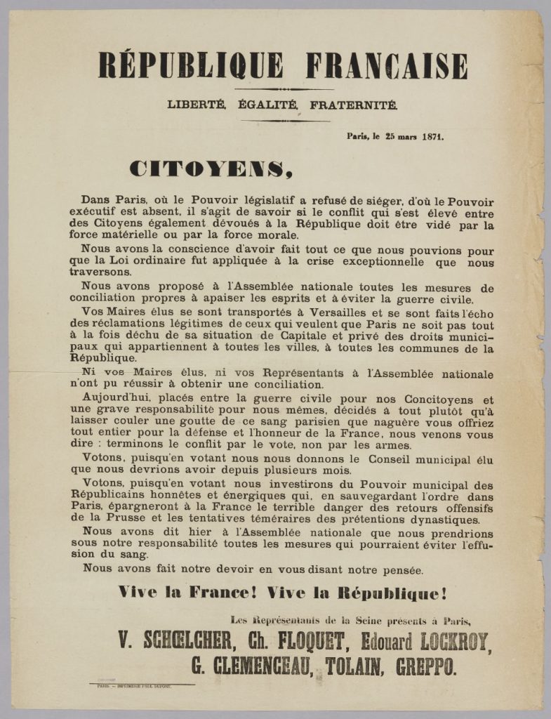 Declaration of the Representatives of the Seine 25 March 1871 Paris Commune