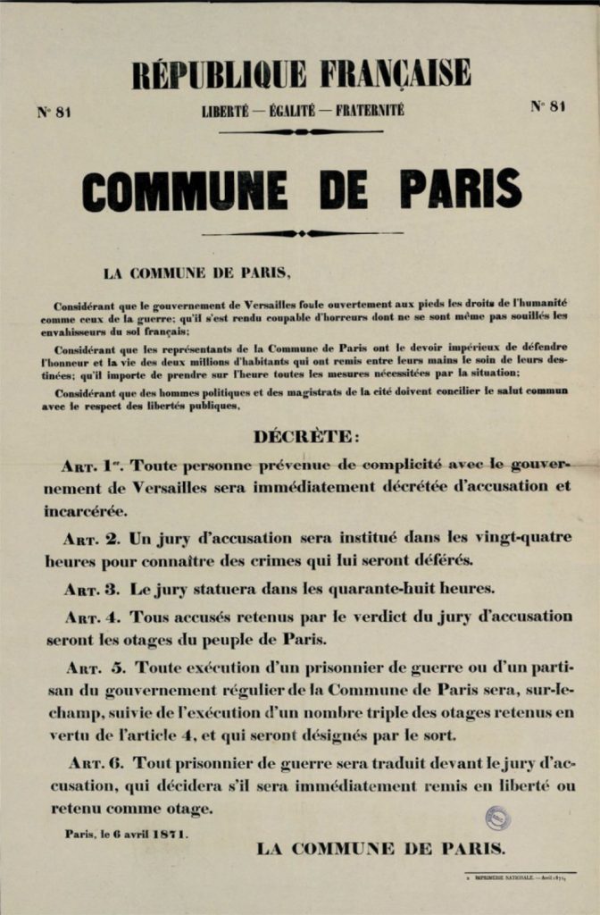 Hostages Declaration April 1871 Paris Commune