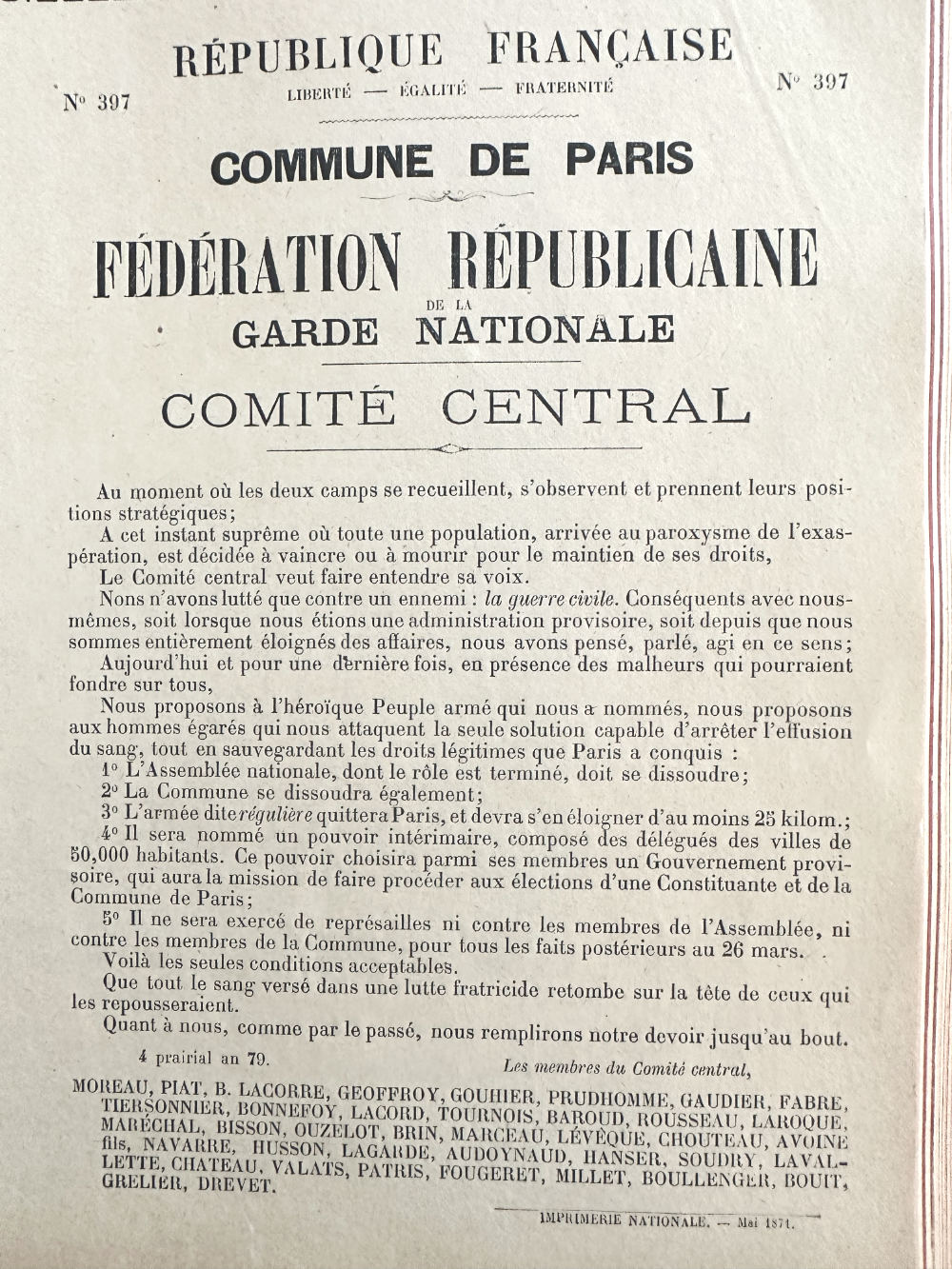 Paris Commune statement 20 May 1871