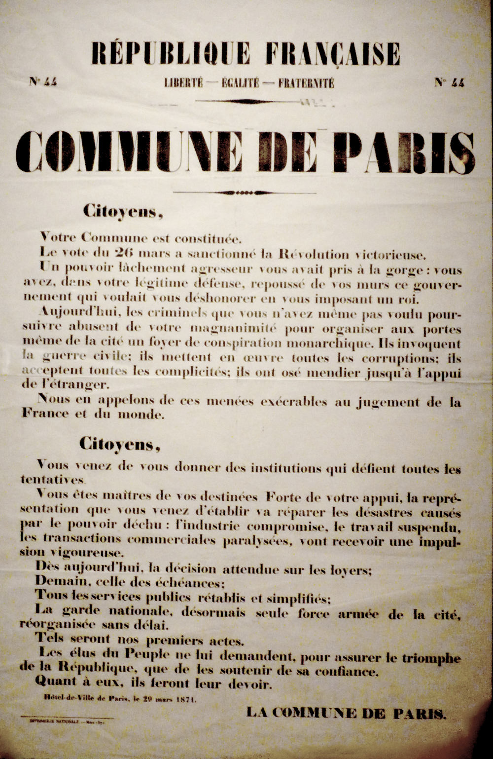 Proclamation of the Commune 29 March 1871