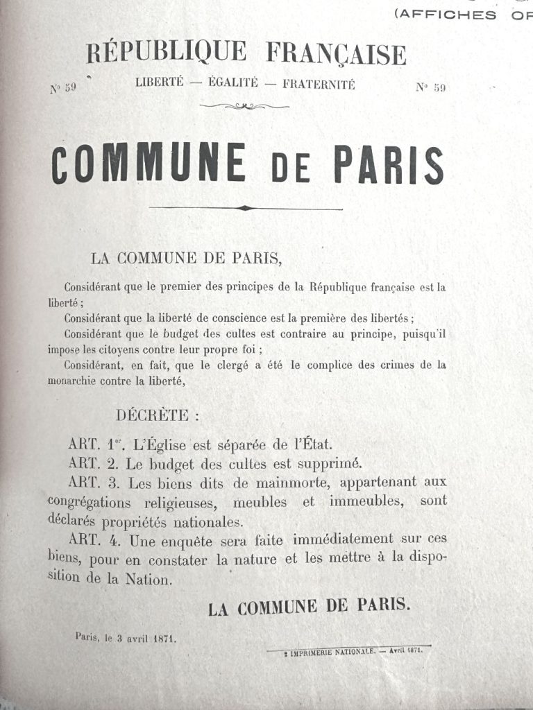 Separation of Church and State 3 April 1871 Paris Commune