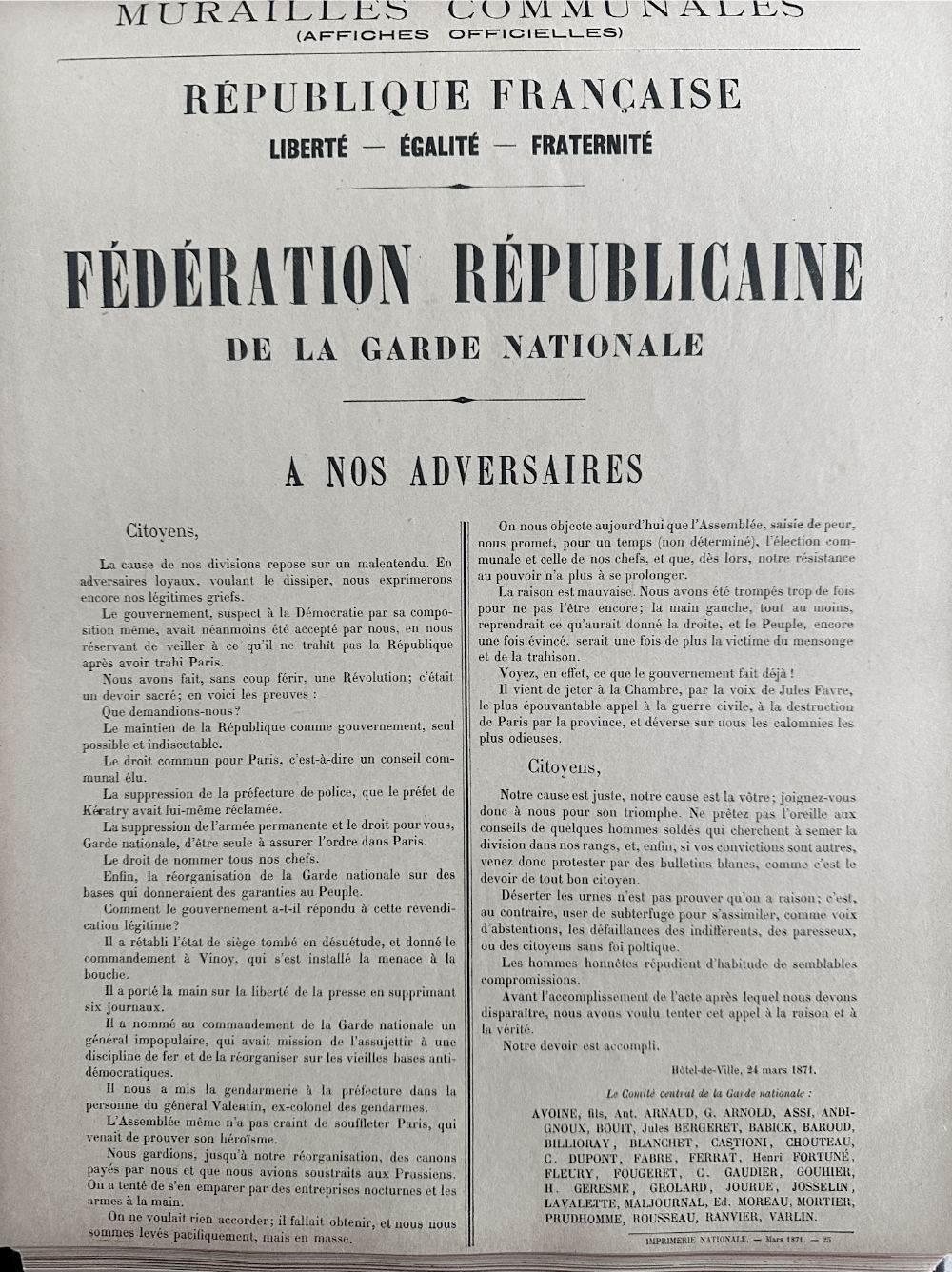 To Our Adversaries 24 March 1871