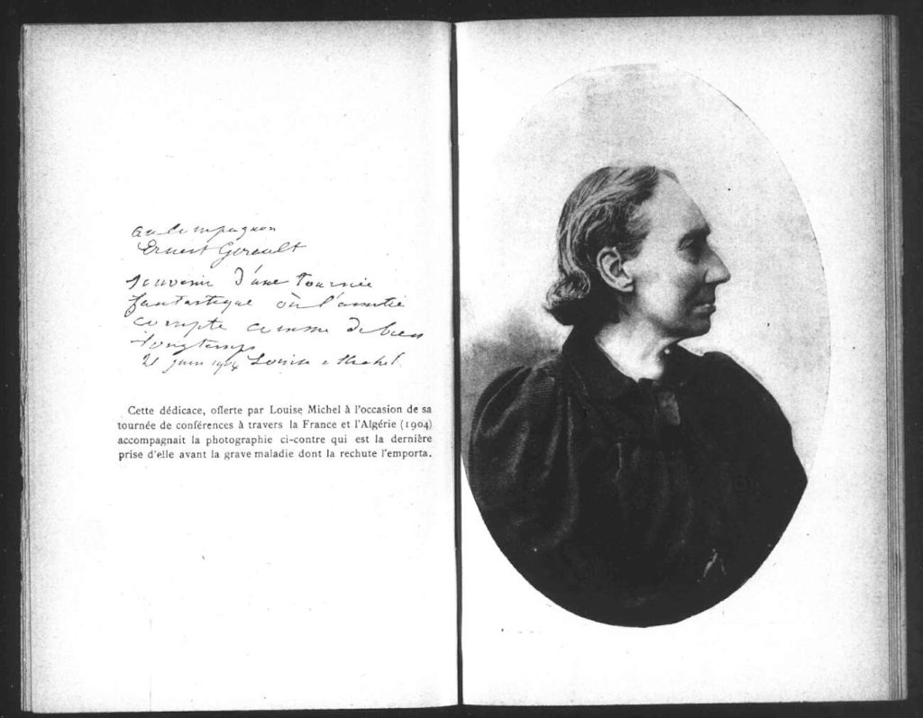 Last portrait of Louise Michel with dedication, from the book La Bonne Louise