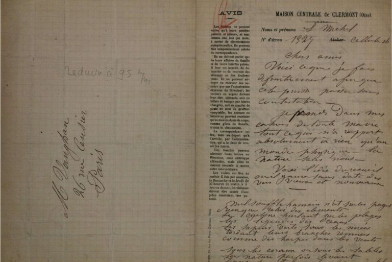 Manuscript Letter of Louise Michel to Ernest Vaughan from prison header