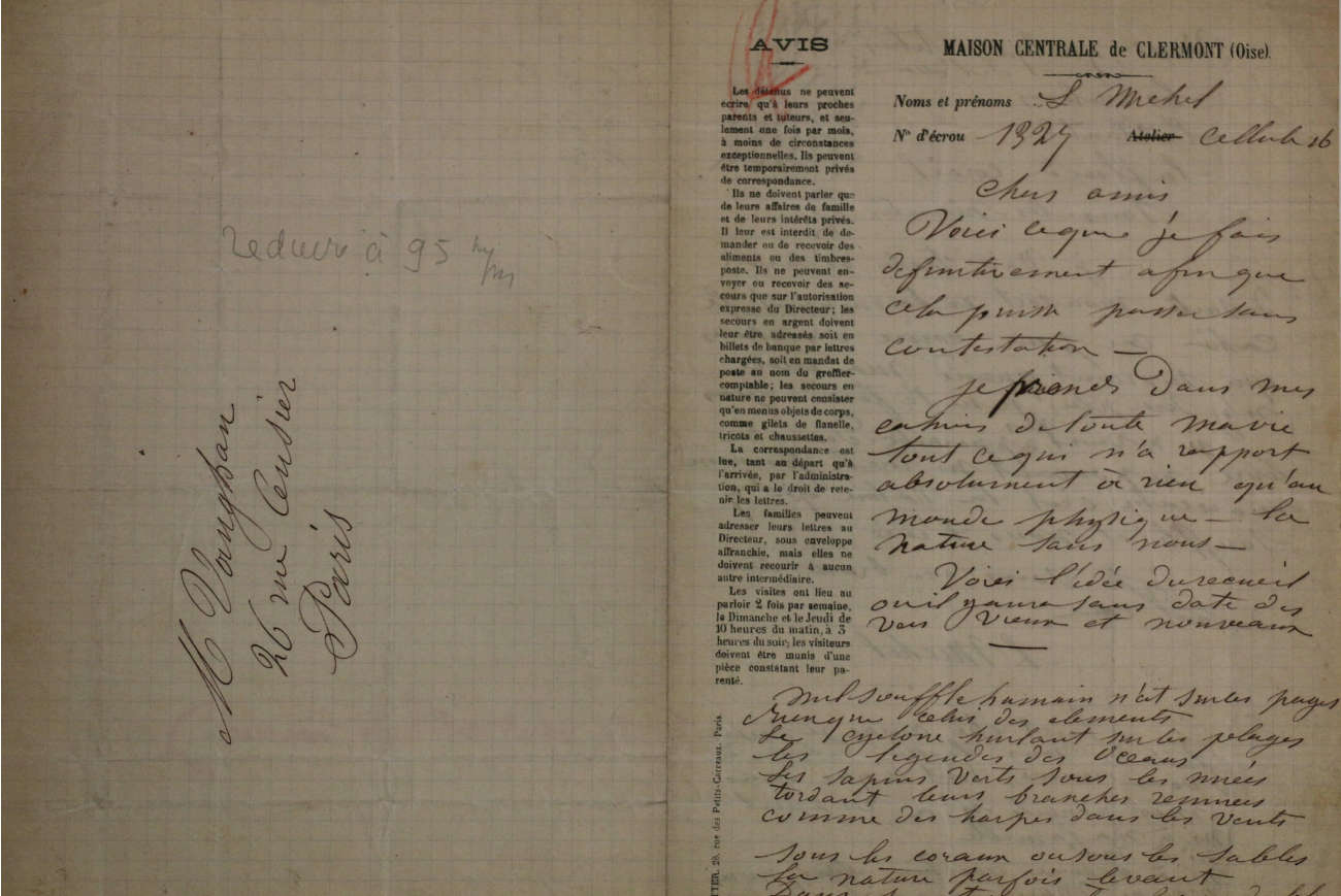 Manuscript Letter of Louise Michel to Ernest Vaughan from prison header