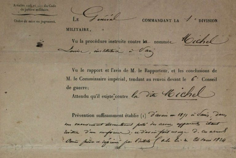 Order for Trial for Louise Michel, Paris Commune 1871 header