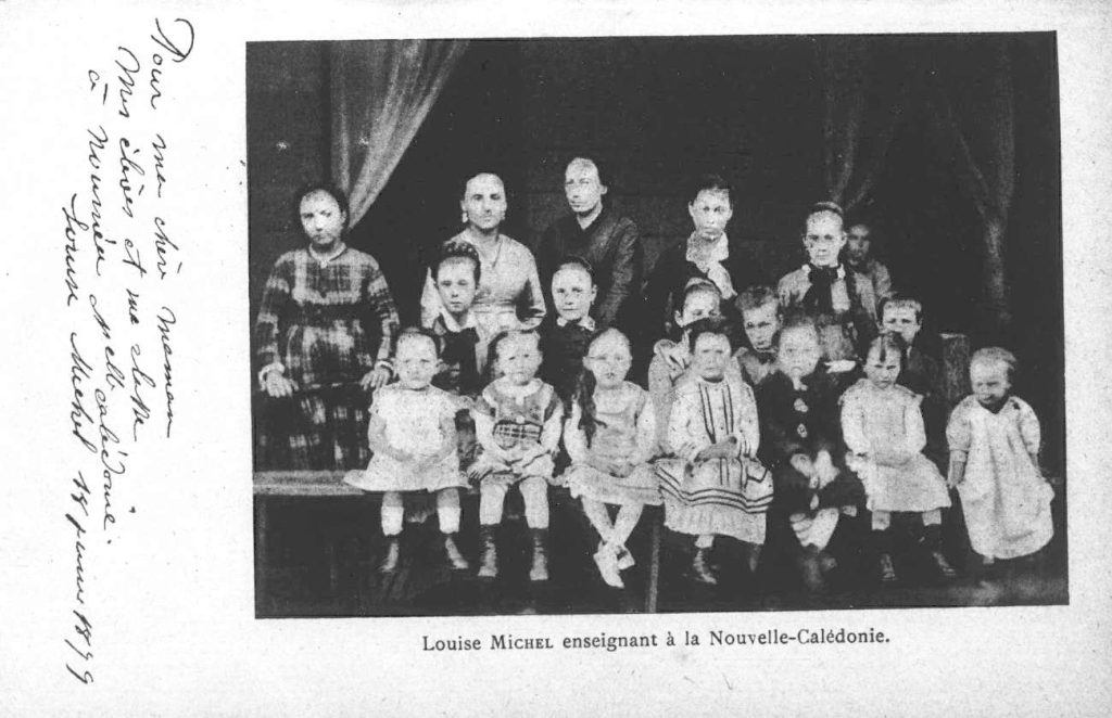 School photo of Louise and her students in New Caledonia from the book La Bonne Louise