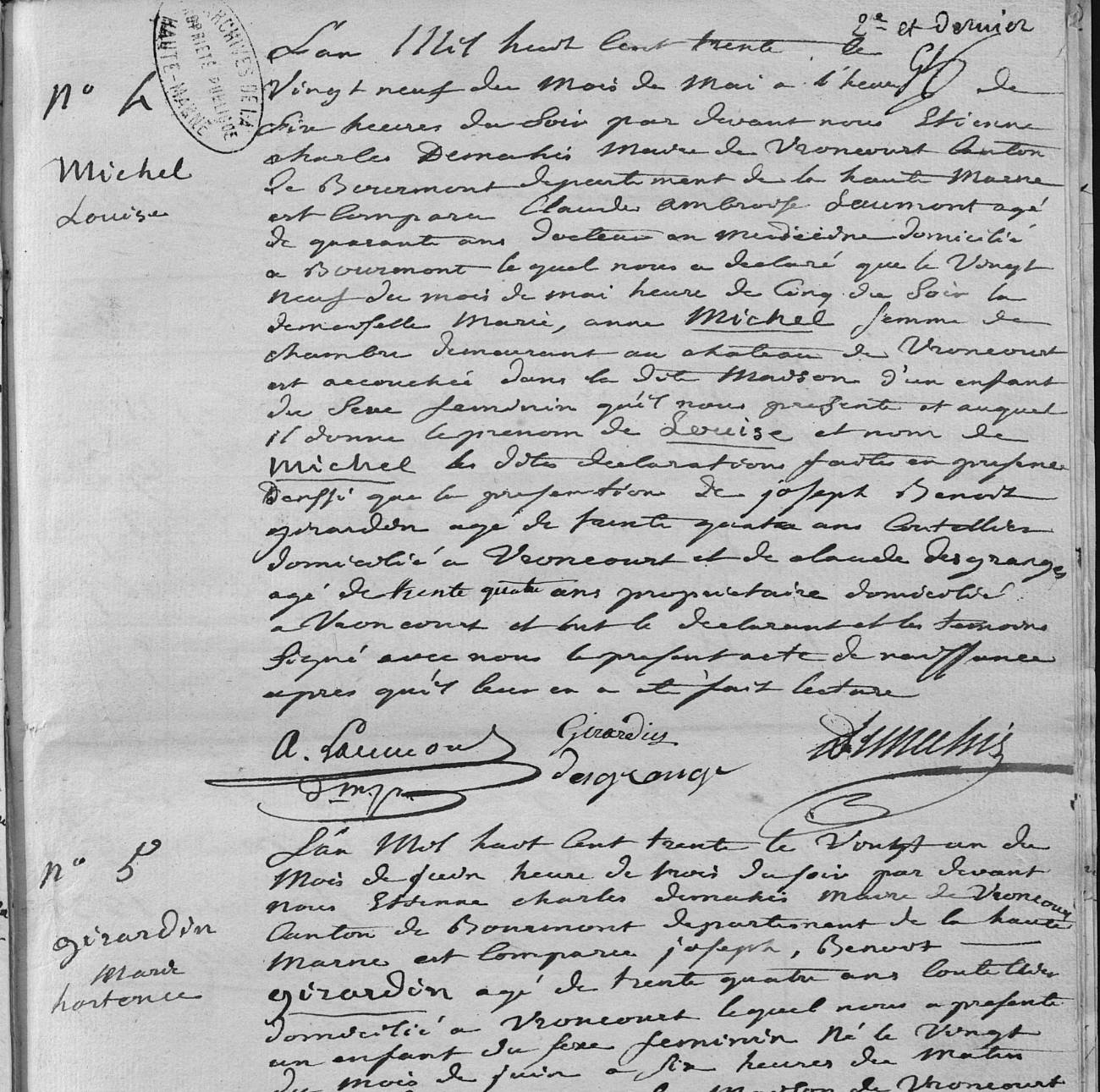 Louise Michel's Birth Certificate 29 May 1830